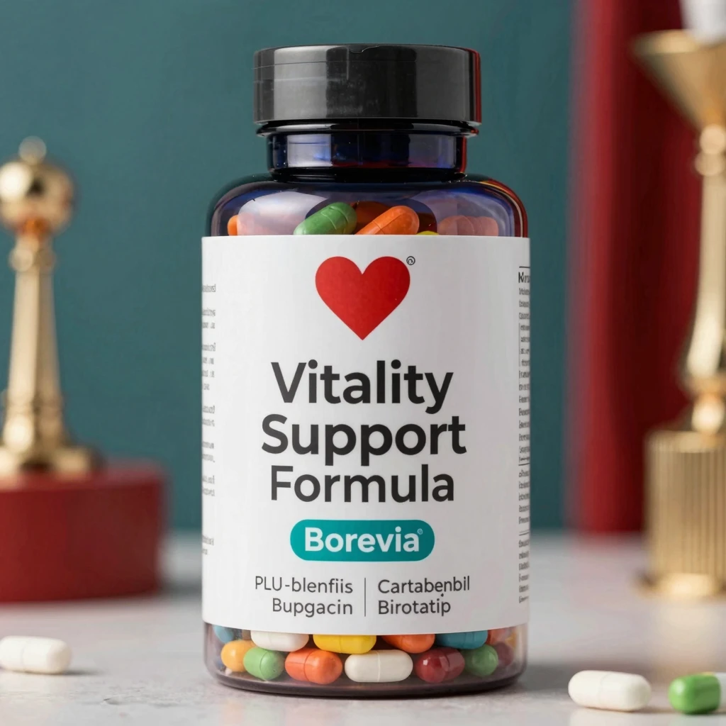 Borevia supplement bottle with heart and vitality support formula